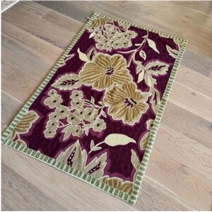 Anthropologie Ivory and Burgundy Embroidered Rug